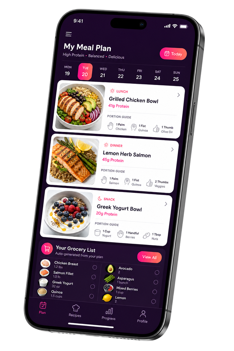 Meal planning screen inside the ProtoFit app